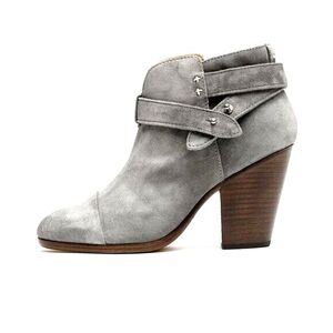 Rag & Bone Harrow Boots Light Gray Silver Suede Leather Ankle Heeled Slip On